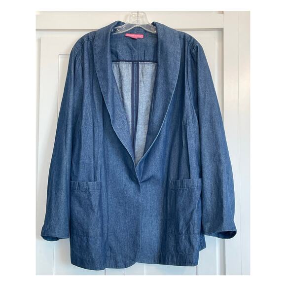 woman within Blue Denim Chambray Blazer coat jacket 24W 100% Cotton - Picture 1 of 12